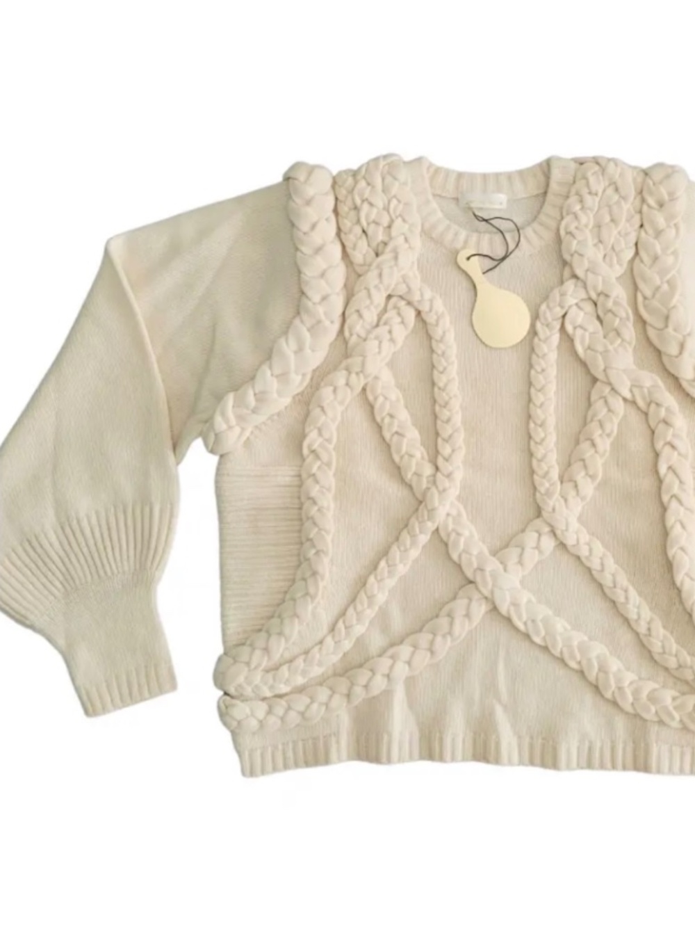 Stine Goya Snake Knit Cable Sweater Ecru Cream Wool Blend Pocket L